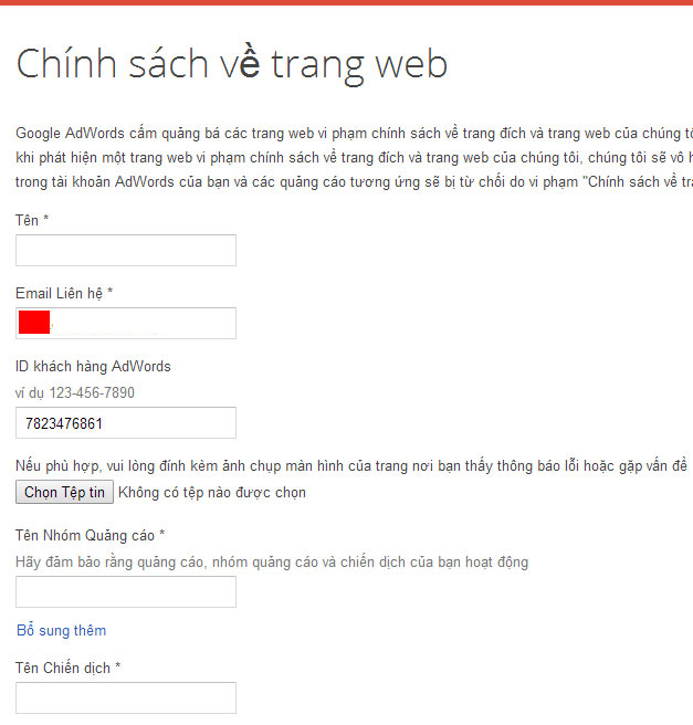 Chính sách về trang Web