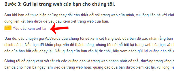 Gửi lại trang Web cho Google kiểm tra