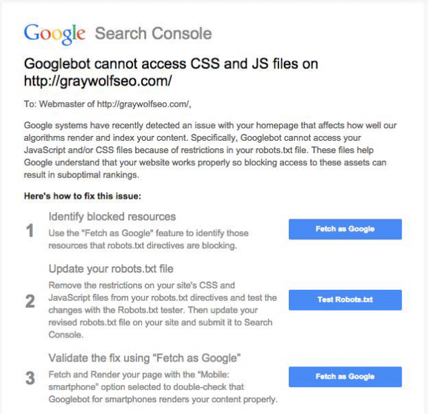 Tại sao google gửi cho bạn tin nhắn về việc chặn các tập tin JavaScript & CSS