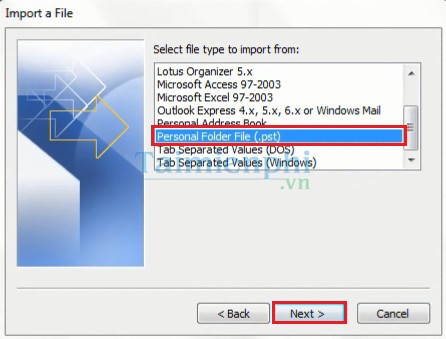 Backup và Import Mail trong Outlook 2007