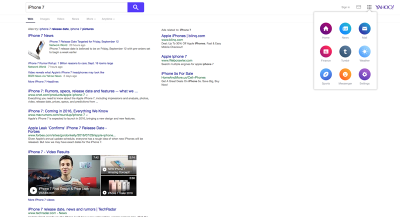 Yahoo thử nghiệm thanh tìm kiếm mới với logo bên phải