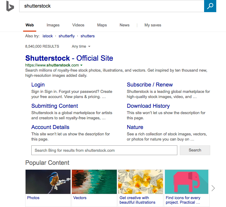 Bing vừa cho ra mục Popular Content snippet