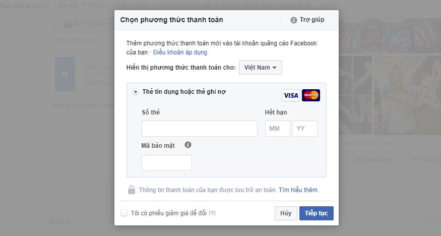 Cách quảng cáo trên facebook bằng thẻ visa