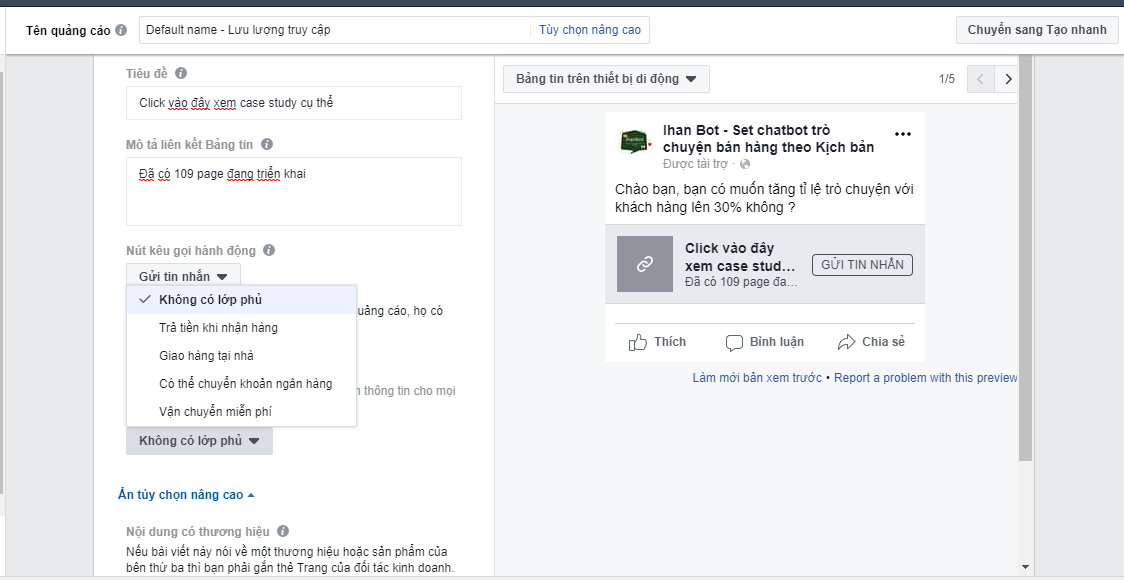 Hướng dẫn tạo quảng cáo messenger facebook