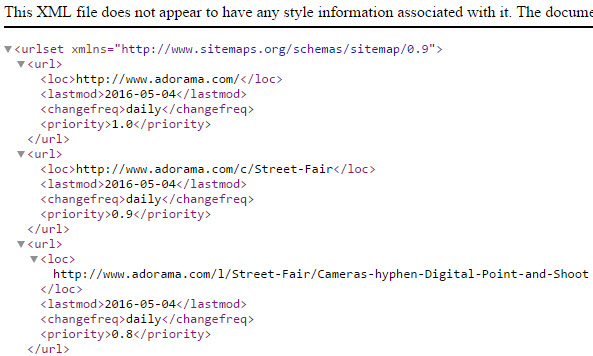  Adorama phiên bản XML đánh dấu HTTP URL thay vì phiên bản HTTPS: