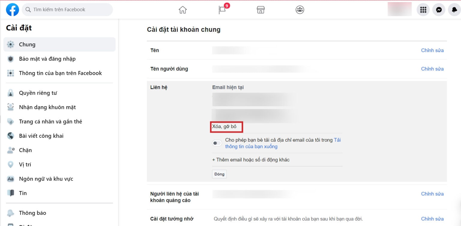 Cách đổi email trên Facebook