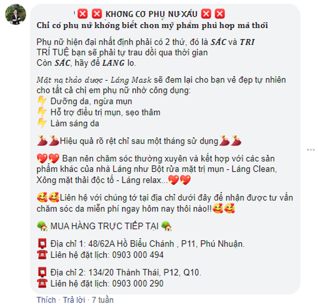 Mẫu content bán mỹ phẩm