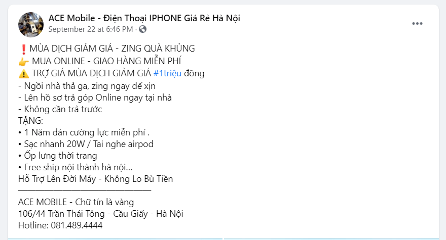 Bài viết quảng cáo về điện thoại