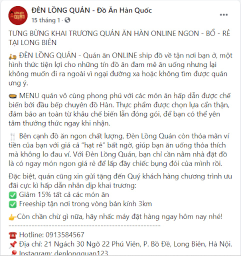 Mẫu bài viết quảng cáo quán ăn