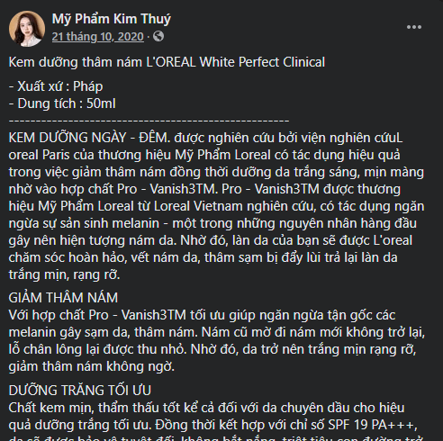 Bài viết quảng cáo trị nám