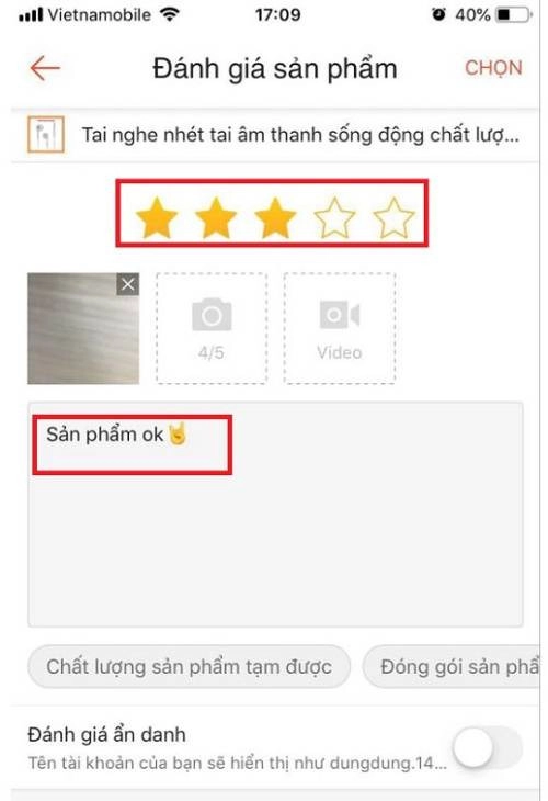 Mẫu câu đánh giá sản phẩm Shopee