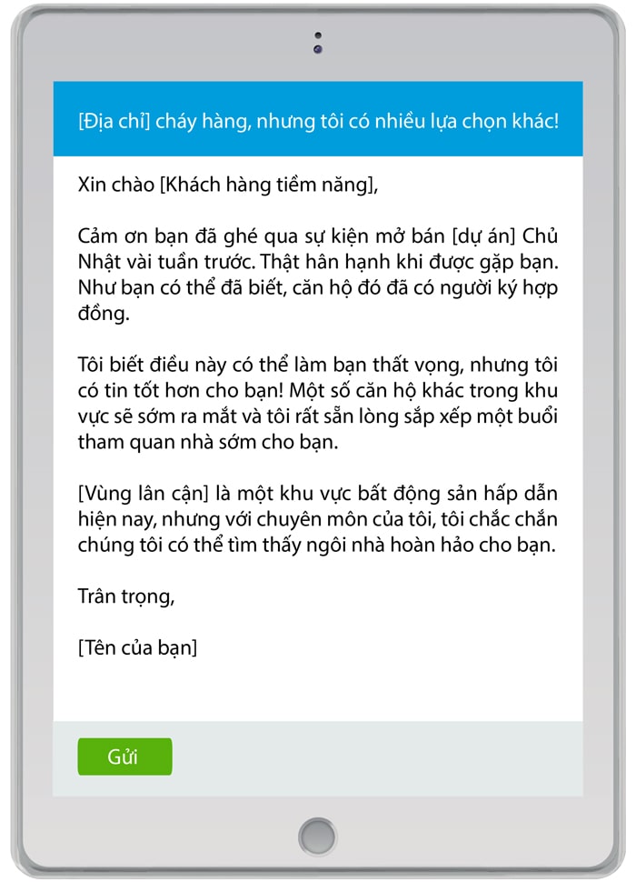 Mẫu email thông báo nhà đã bán