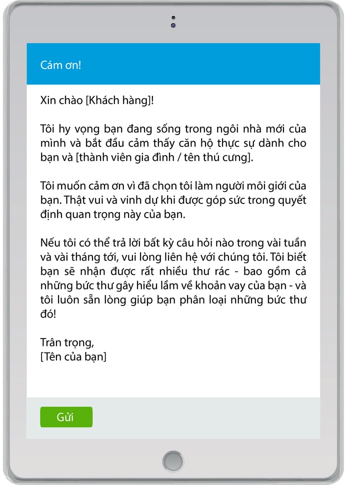 Mẫu email cảm ơn cho ngành bất động sản