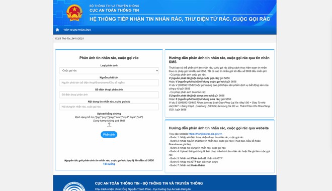 Thiết kế website chống tin nhắn cuộc gọi rác