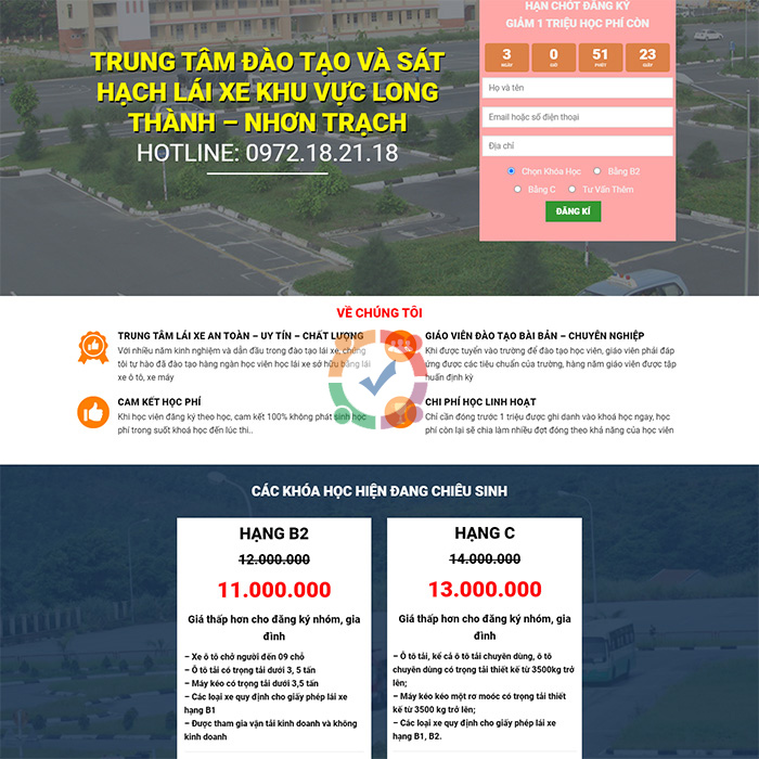 Mẫu landing page trung tâm đào tạo lái xe 1