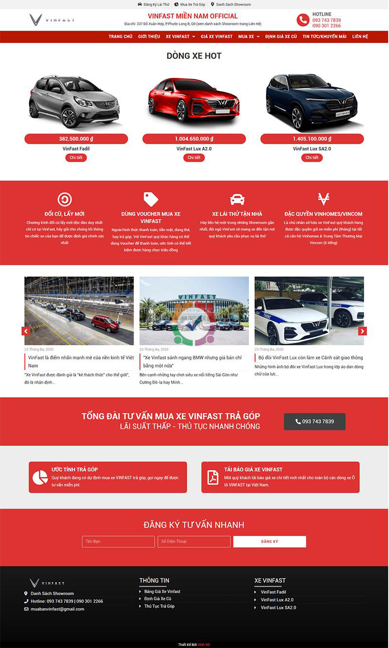 Mẫu website bán hàng ô tô ra đơn