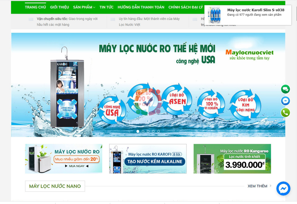 Mẫu web bán máy lọc nước ra đơn