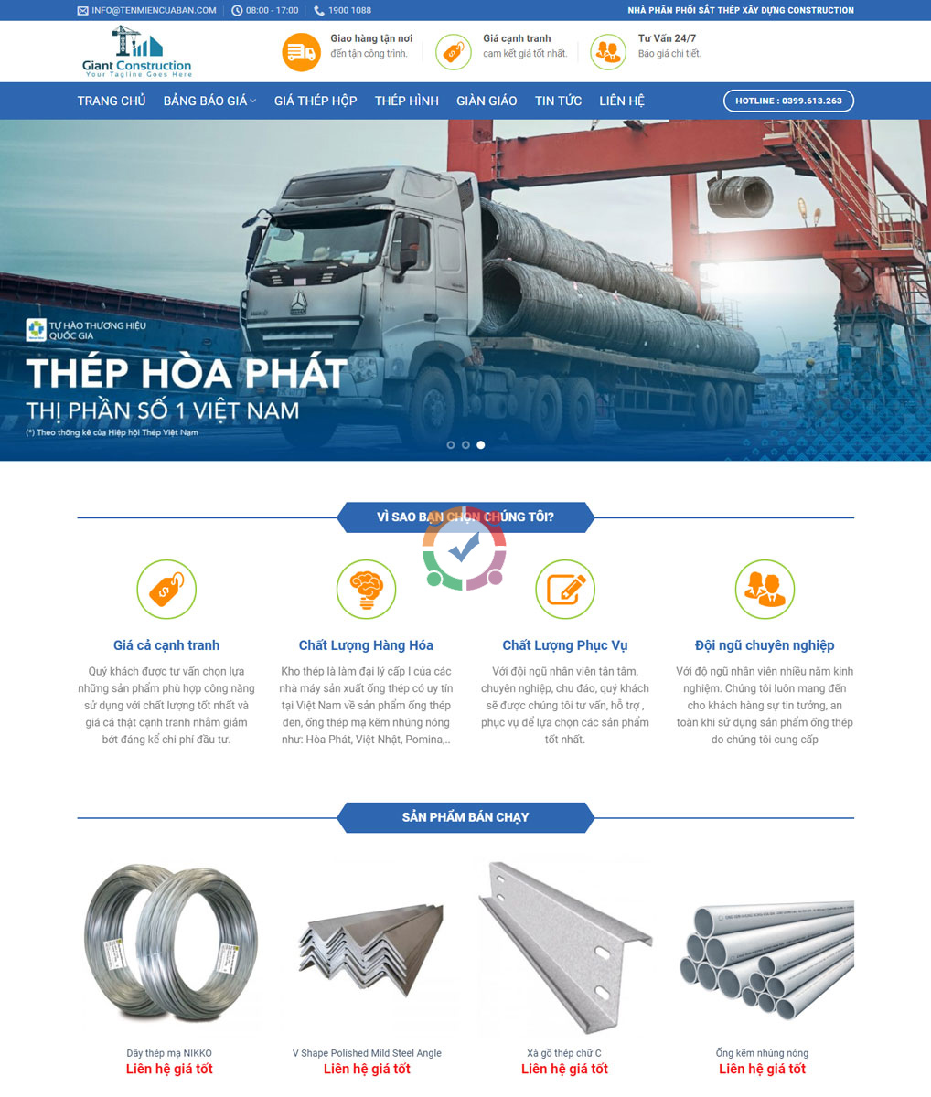 Mẫu web bán sắt thép xây dựng