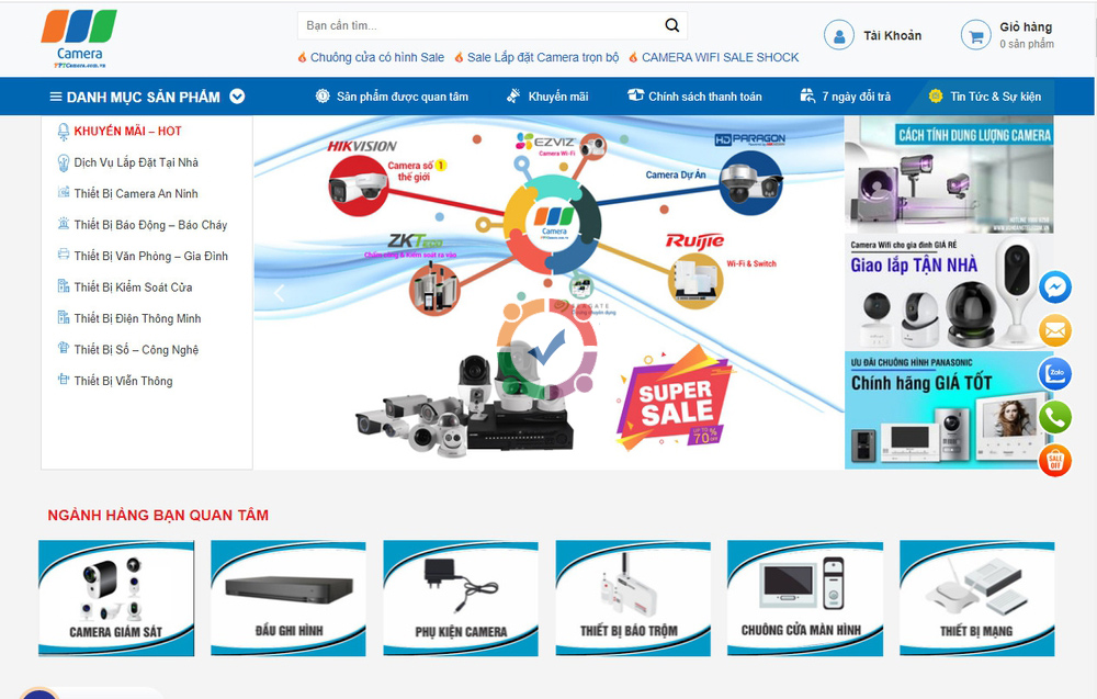 Mẫu website bán camera thiết bị giám sát