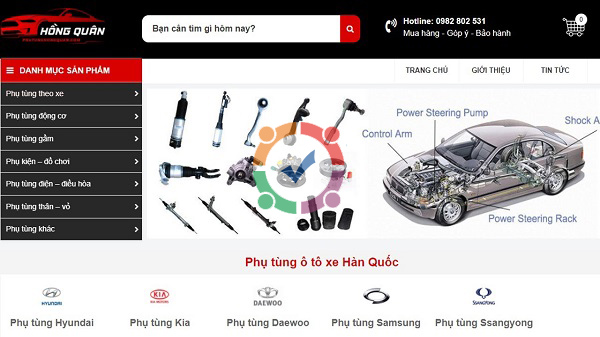 Mẫu website bán phụ tùng ô tô đồ chơi xe hơi ra đơn