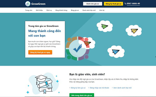 Mẫu website trung tâm gia sư