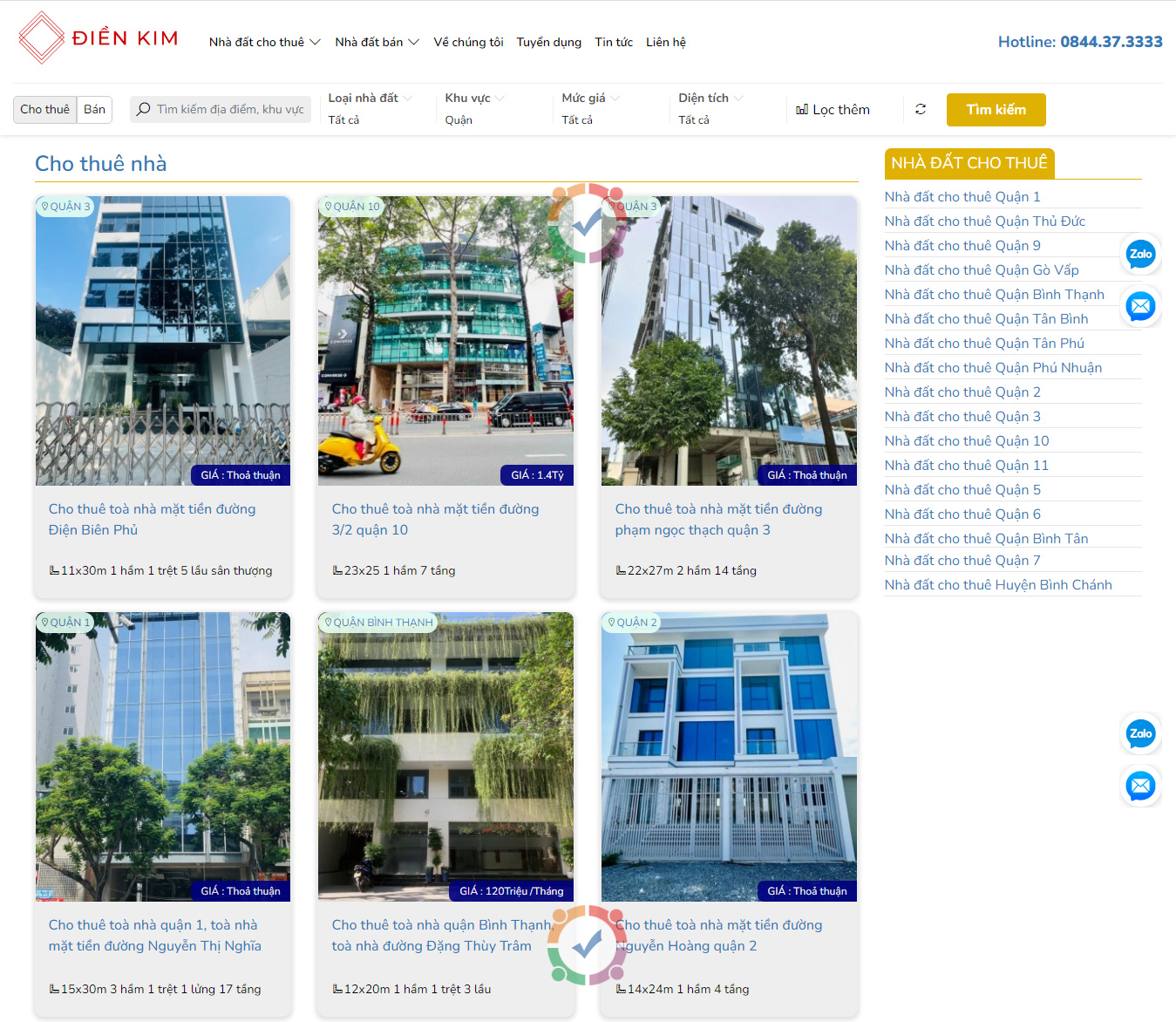 Mẫu website cho thuê toà nhà Điền Kim