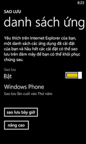 Hướng dẫn sao lưu và khôi phục dữ liệu trên thiết bị Windows Phone 8