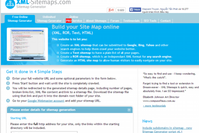 Hướng dẫn tạo sitemap cho website create sitemap online
